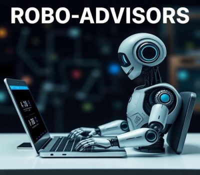 Robo-Advisors – 500×450 Robo-advisor robot analyzing investment data on computer screen - concept of automated wealth management and AI-driven financial planning